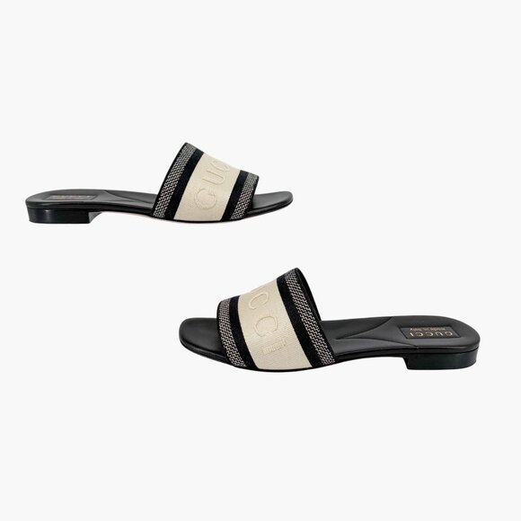 Gucci Jane Black White Embroidered Logo Slide Mule Sandals Size 39 US 9 Women's - Picture 8 of 15